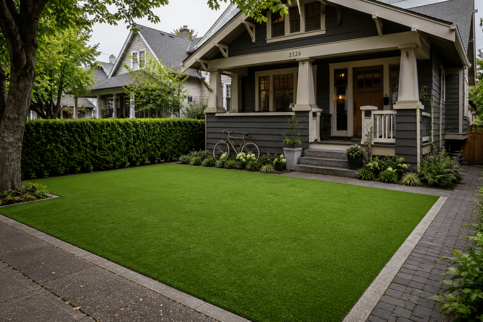 Artificial turf installed in a Portland Oregon front yard