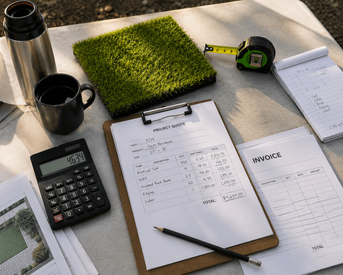 Contractor reviewing trade pricing for artificial turf